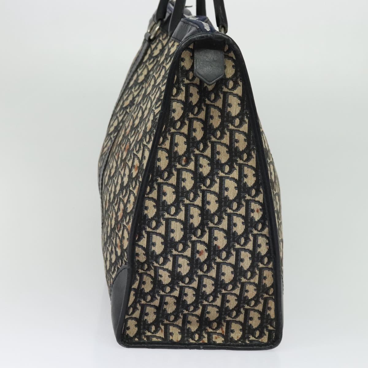 Christian Dior Trotter Canvas Boston Bag Navy Silver Auth BA3832