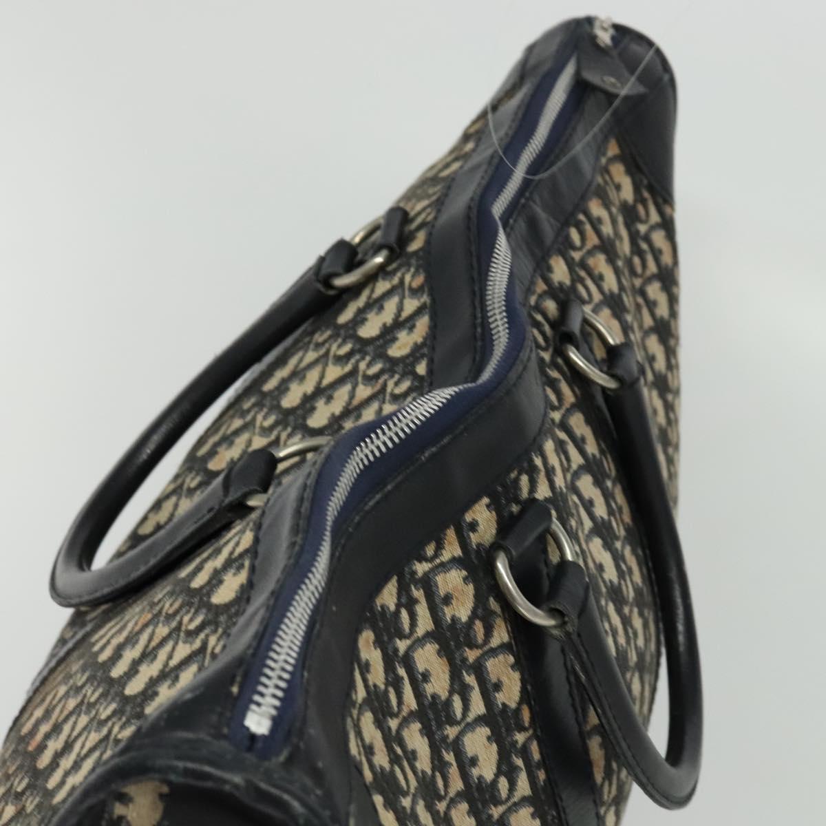 Christian Dior Trotter Canvas Boston Bag Navy Silver Auth BA3832