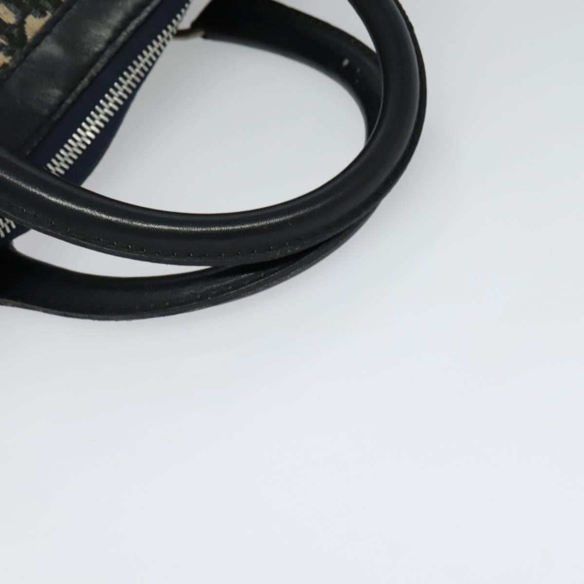 Christian Dior Trotter Canvas Boston Bag Navy Silver Auth BA3832
