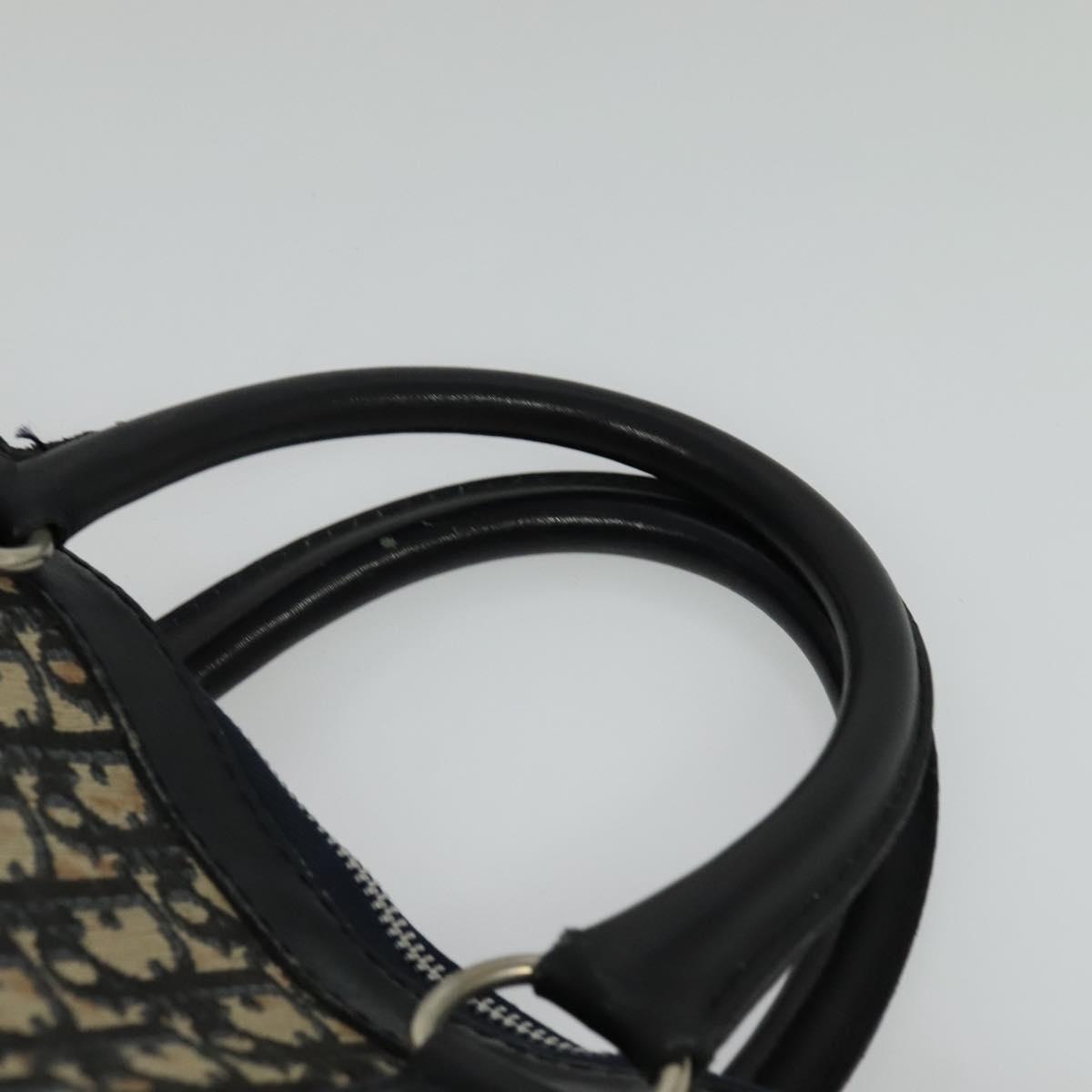 Christian Dior Trotter Canvas Boston Bag Navy Silver Auth BA3832