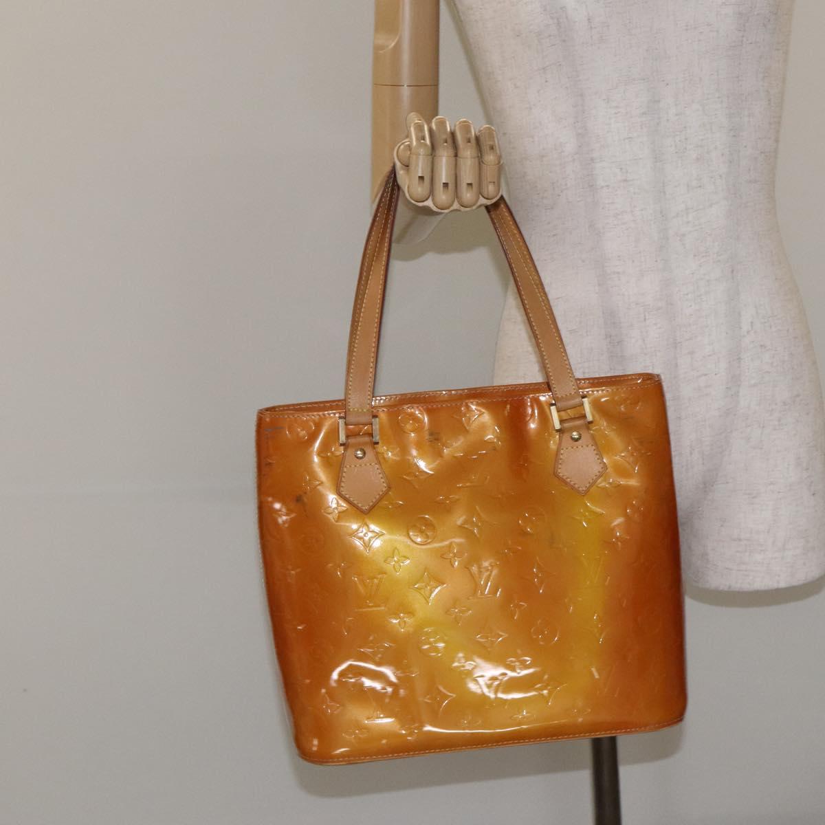 LOUIS VUITTON Monogram Vernis Houston Hand Bag Beige M91004 LV Auth BA3839