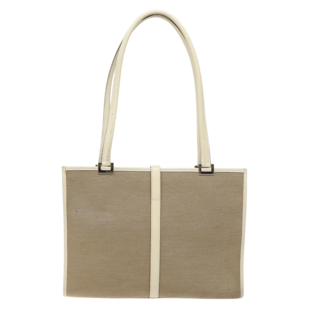 GUCCI Jackie Hand Bag Canvas Beige Silver 002 1073 Auth BA3848