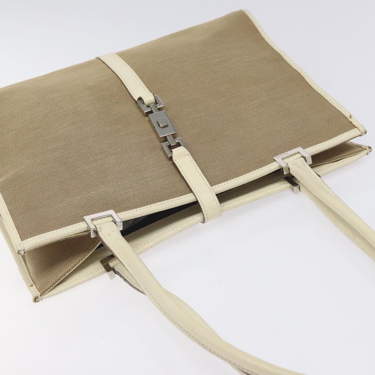 GUCCI Jackie Hand Bag Canvas Beige Silver 002 1073 Auth BA3848