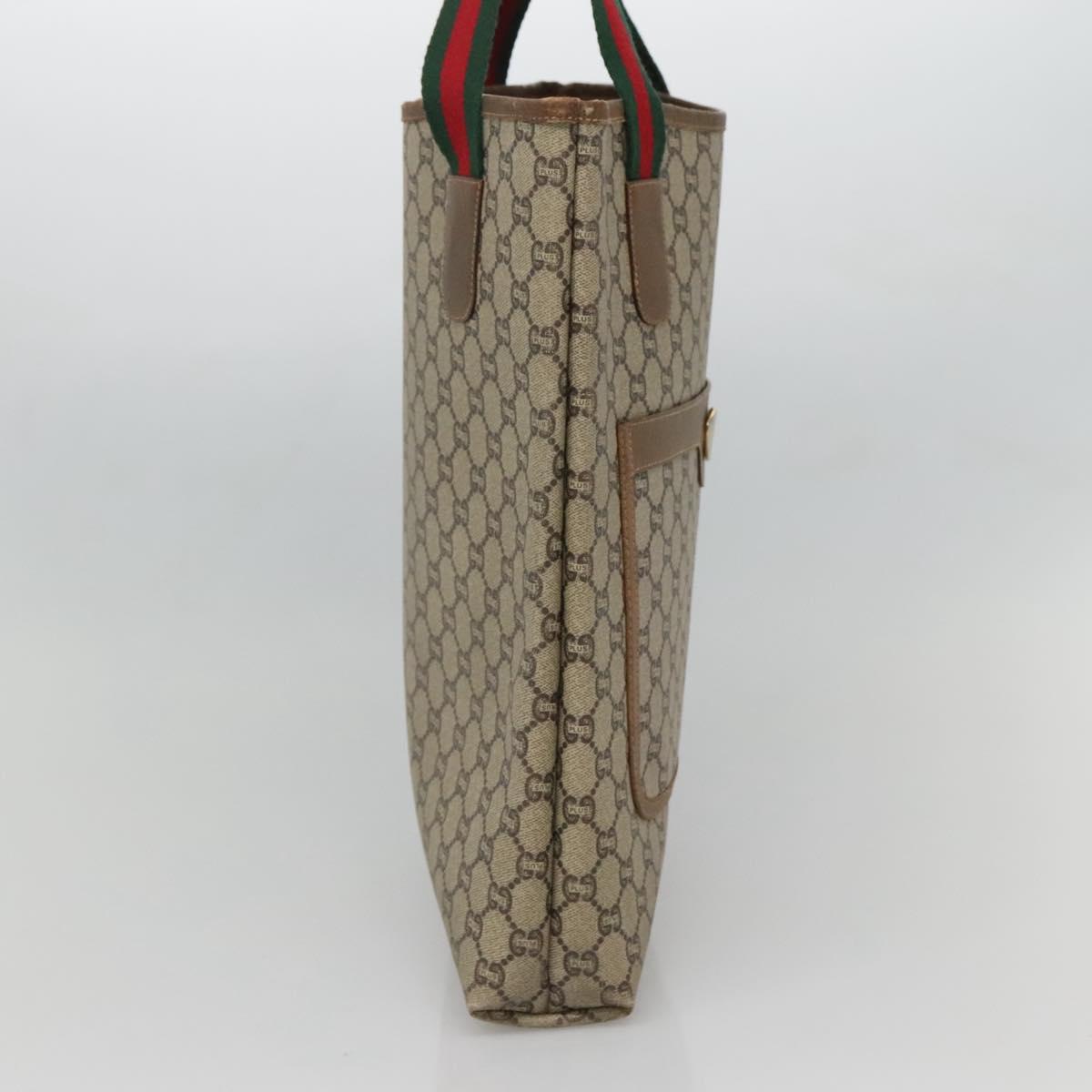 GUCCI GG Plus Supreme Web Sherry Line Tote Bag PVC Beige Gold Auth BA3850