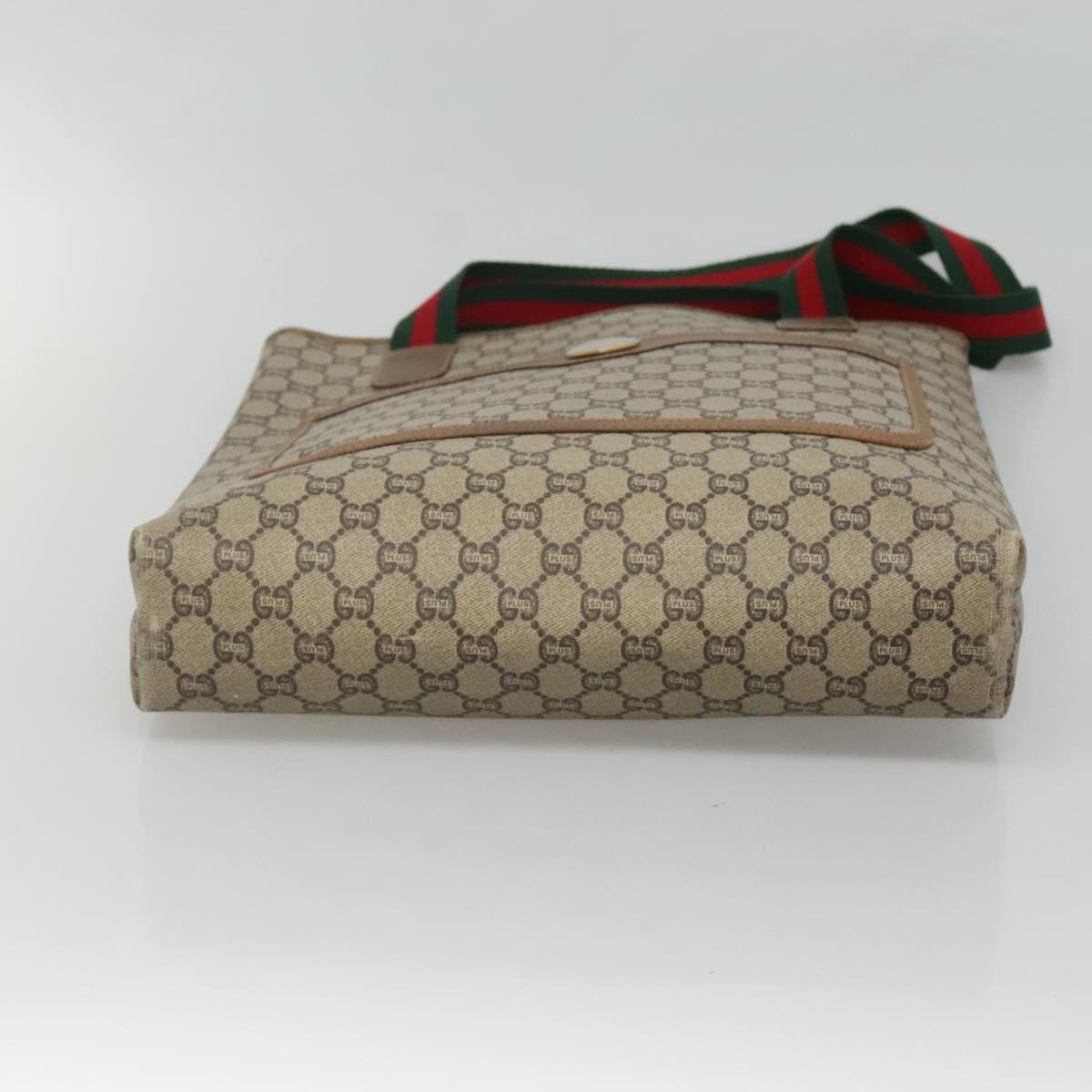 GUCCI GG Plus Supreme Web Sherry Line Tote Bag PVC Beige Gold Auth BA3850
