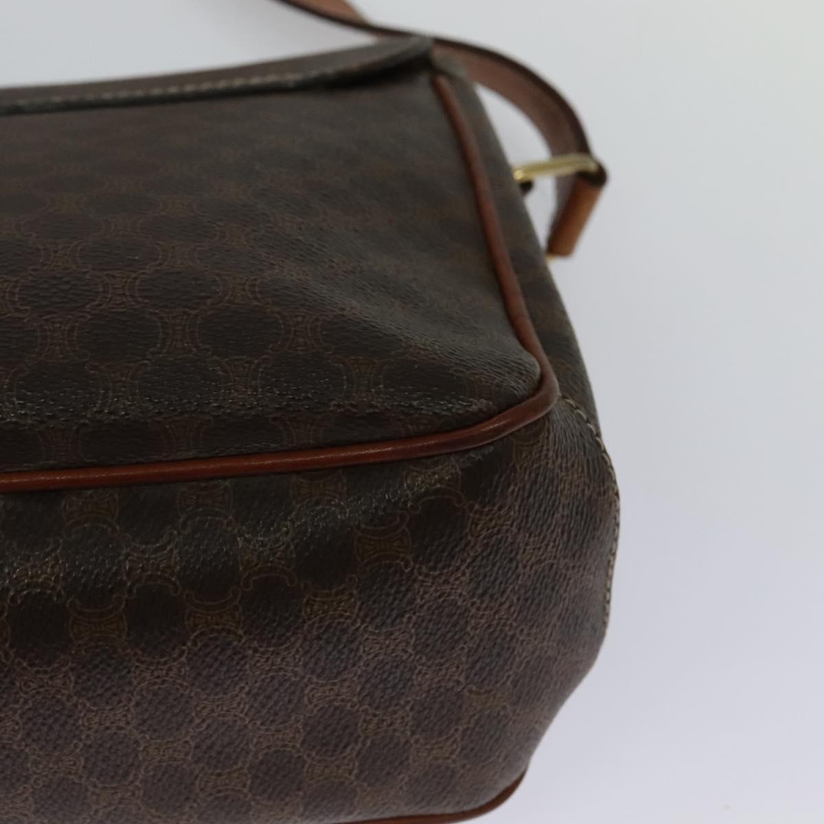CELINE Macadam Canvas Shoulder Bag PVC Leather Brown Gold Auth BA3852