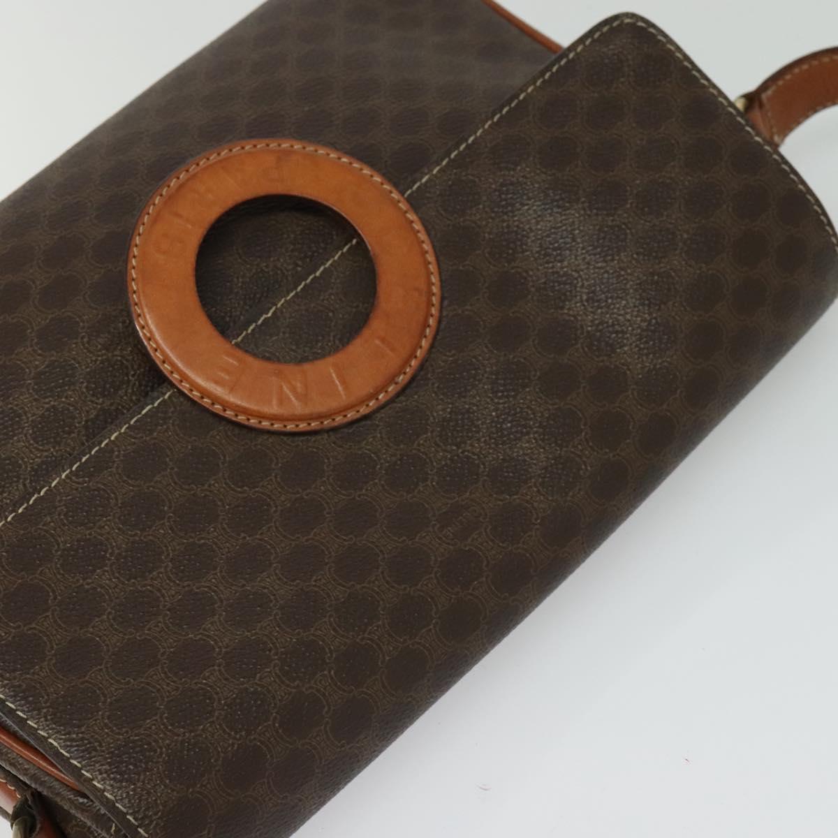 CELINE Macadam Canvas Shoulder Bag PVC Leather Brown Gold Auth BA3852