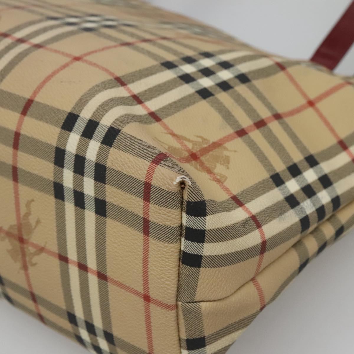BURBERRY Nova Check Tote Bag PVC Beige Silver Auth BA3864