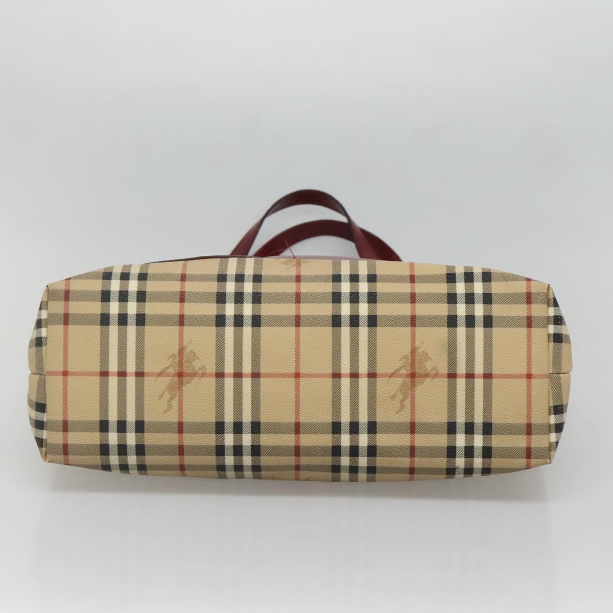 BURBERRY Nova Check Tote Bag PVC Beige Silver Auth BA3864