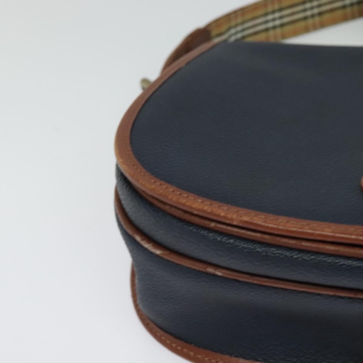 Burberrys Shoulder Bag Leather PVC Navy Gold Auth BA3865