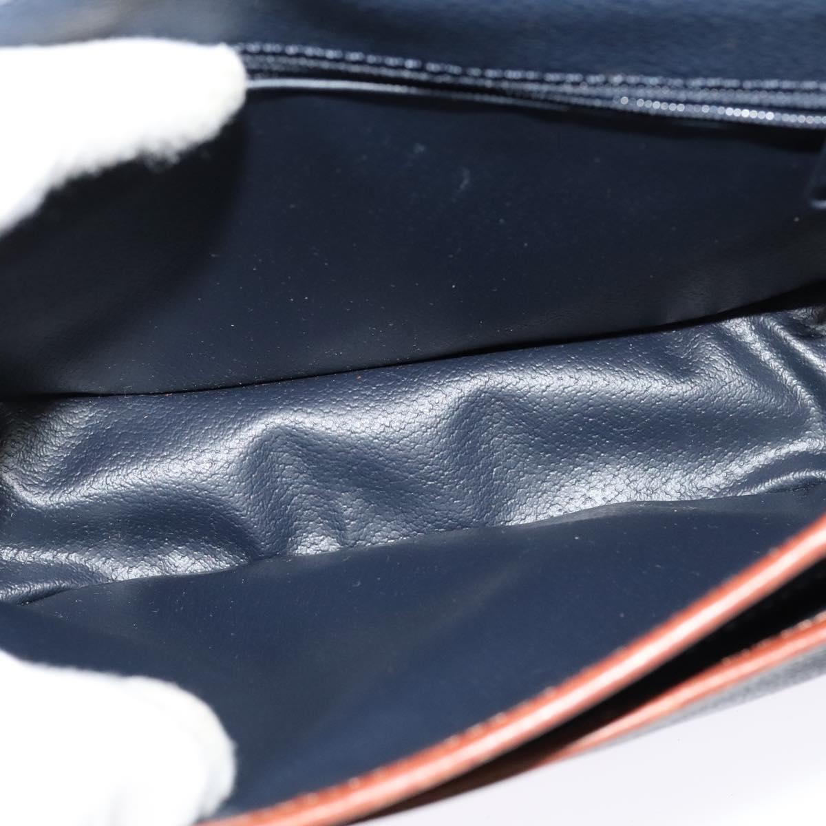 Burberrys Shoulder Bag Leather PVC Navy Gold Auth BA3865