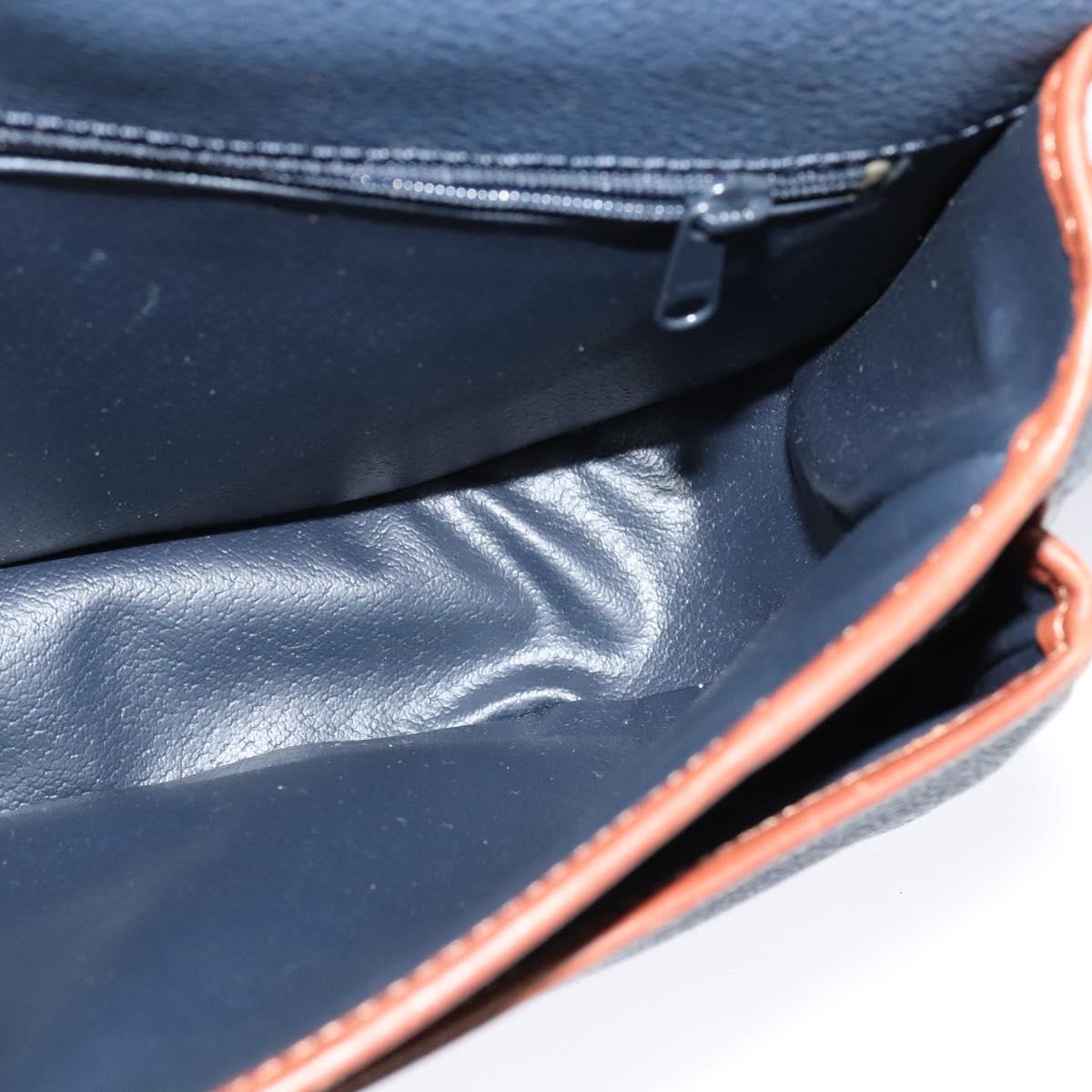 Burberrys Shoulder Bag Leather PVC Navy Gold Auth BA3865