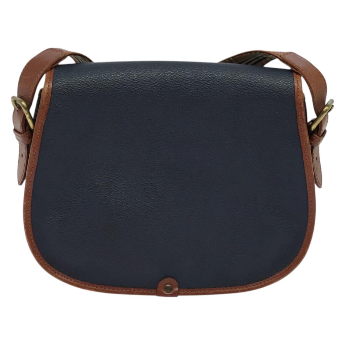 Burberrys Shoulder Bag Leather PVC Navy Gold Auth BA3865