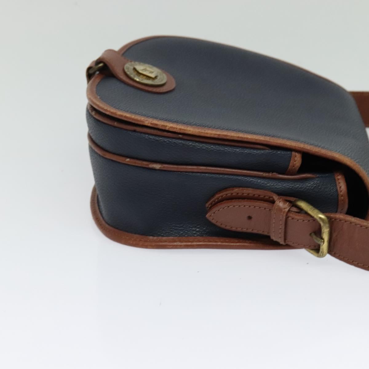 Burberrys Shoulder Bag Leather PVC Navy Gold Auth BA3865