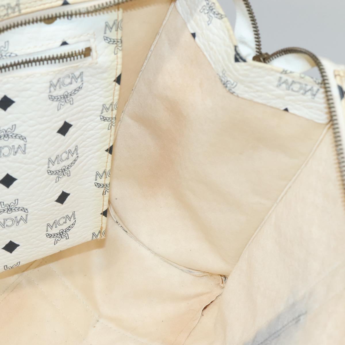MCM Logogram Vicetos Shoulder Bag PVC Leather White Gold Auth BA3867