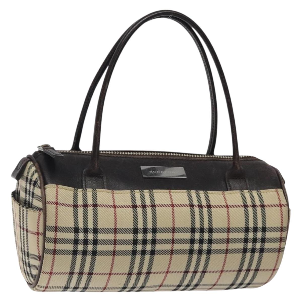 BURBERRY Nova Check Hand Bag Canvas Beige Silver Auth BA3892