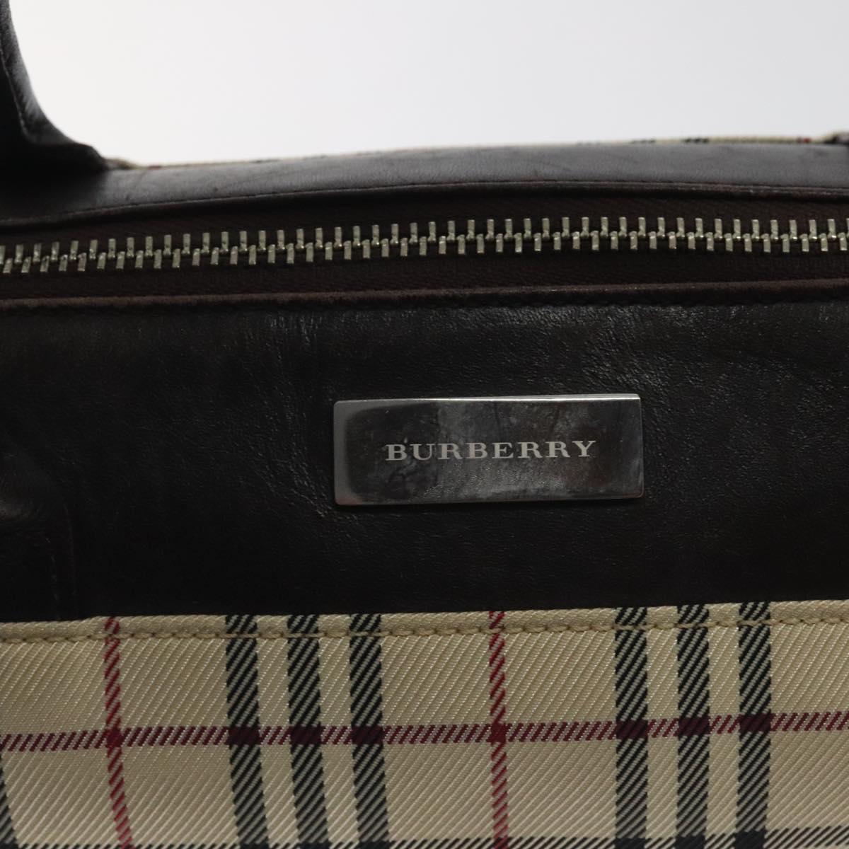BURBERRY Nova Check Hand Bag Canvas Beige Silver Auth BA3892