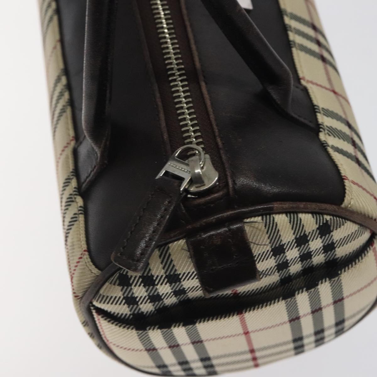 BURBERRY Nova Check Hand Bag Canvas Beige Silver Auth BA3892