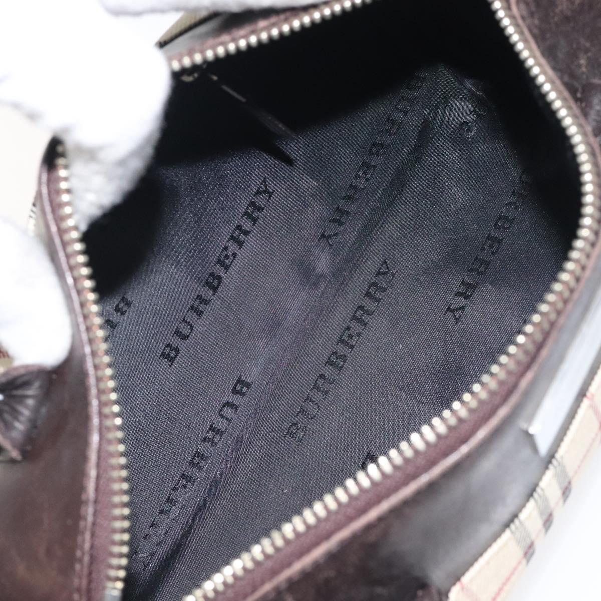 BURBERRY Nova Check Hand Bag Canvas Beige Silver Auth BA3892