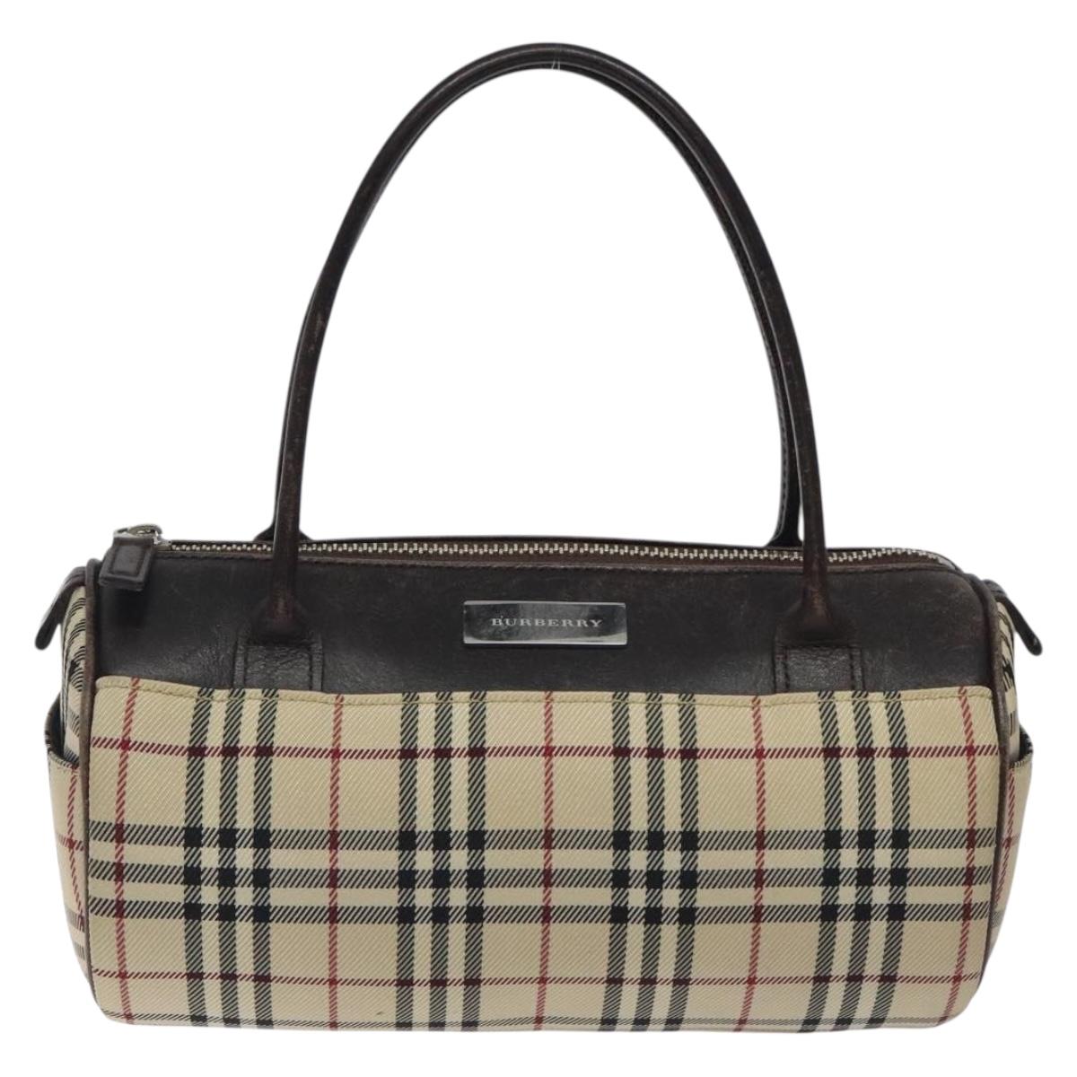 BURBERRY Nova Check Hand Bag Canvas Beige Silver Auth BA3892