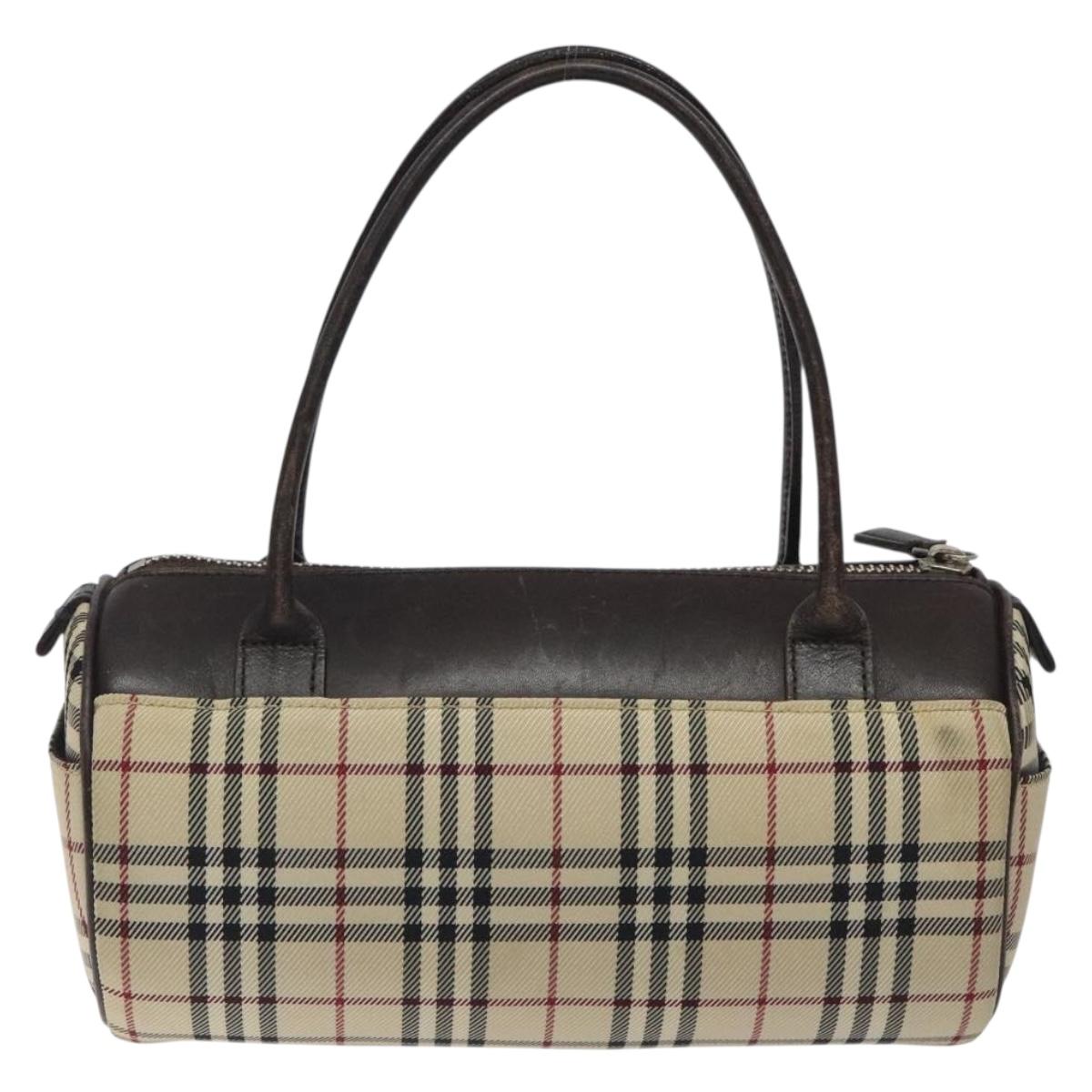 BURBERRY Nova Check Hand Bag Canvas Beige Silver Auth BA3892