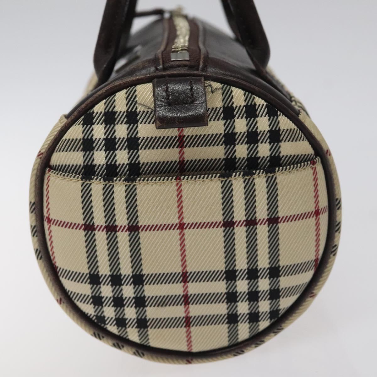 BURBERRY Nova Check Hand Bag Canvas Beige Silver Auth BA3892