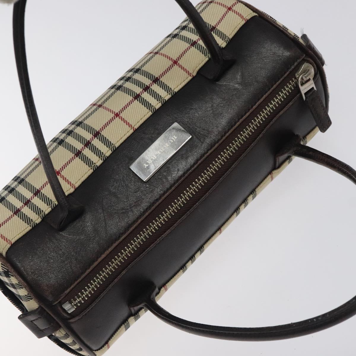 BURBERRY Nova Check Hand Bag Canvas Beige Silver Auth BA3892