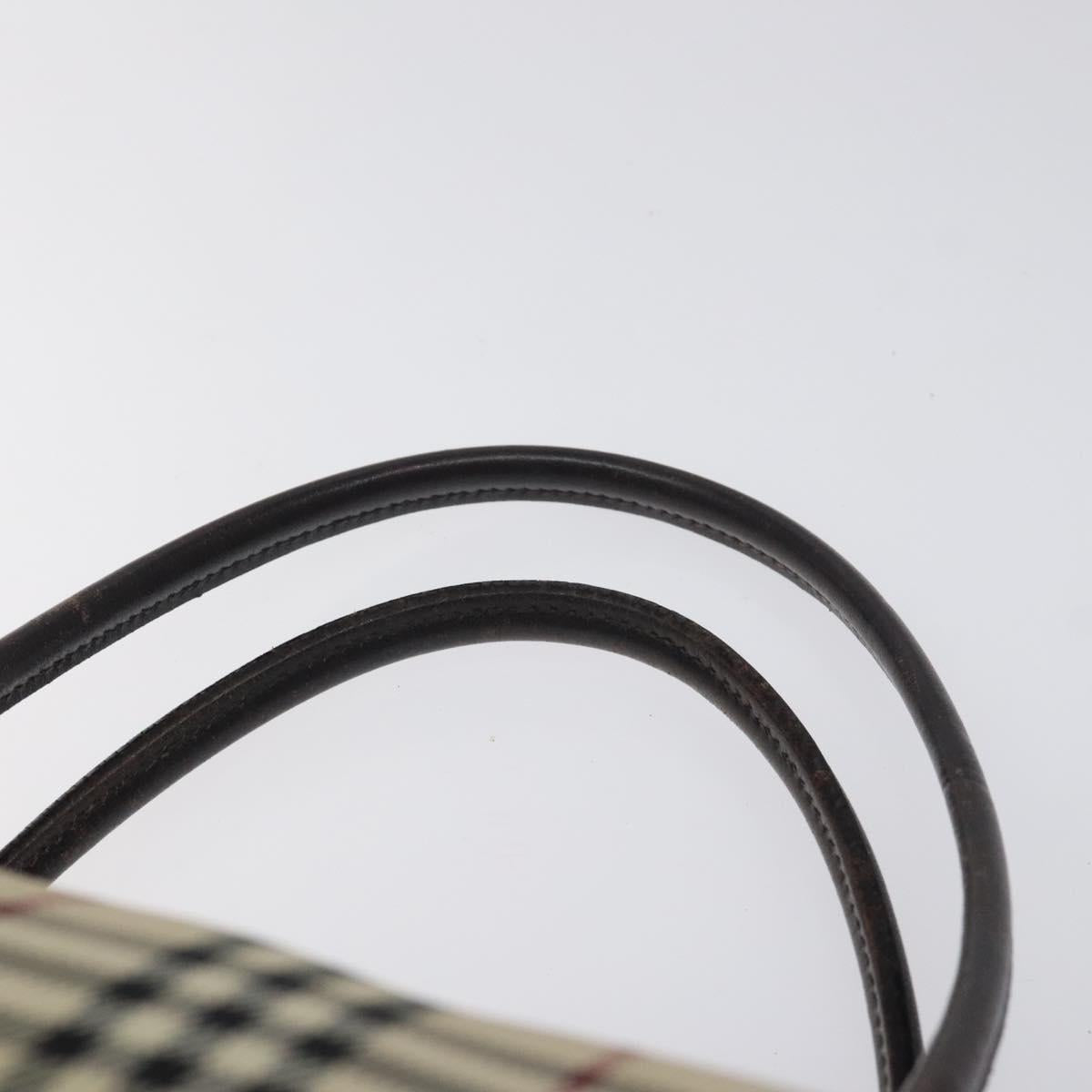 BURBERRY Nova Check Hand Bag Canvas Beige Silver Auth BA3892