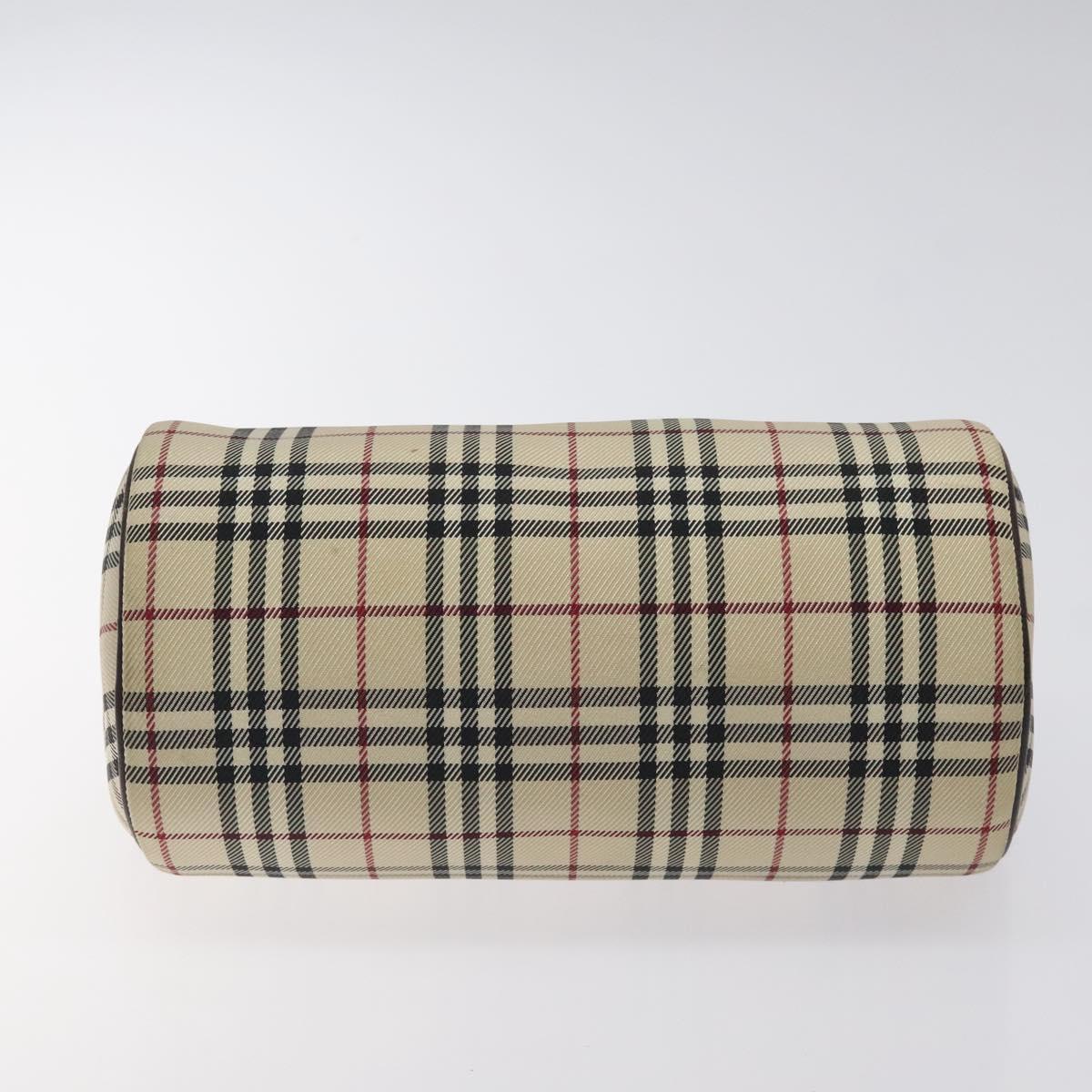 BURBERRY Nova Check Hand Bag Canvas Beige Silver Auth BA3892