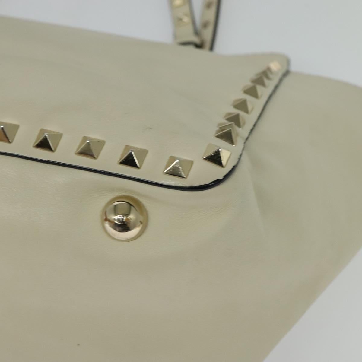 VALENTINO Studs Tote Bag Leather White Gold Auth BA3903