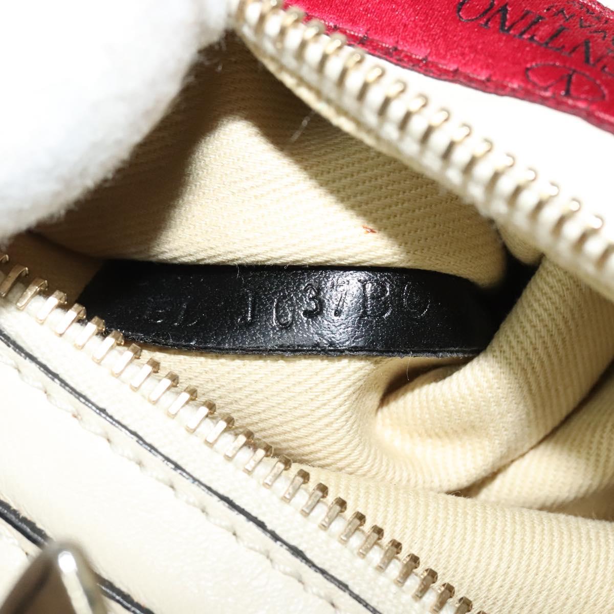 VALENTINO Studs Tote Bag Leather White Gold Auth BA3903