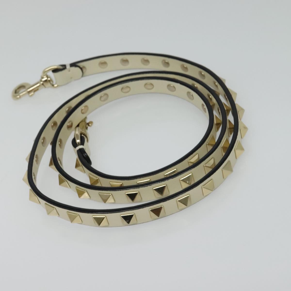 VALENTINO Studs Tote Bag Leather White Gold Auth BA3903