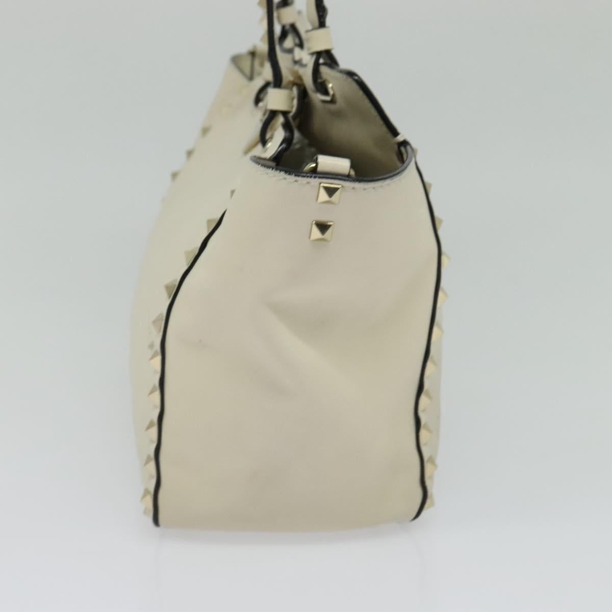 VALENTINO Studs Tote Bag Leather White Gold Auth BA3903