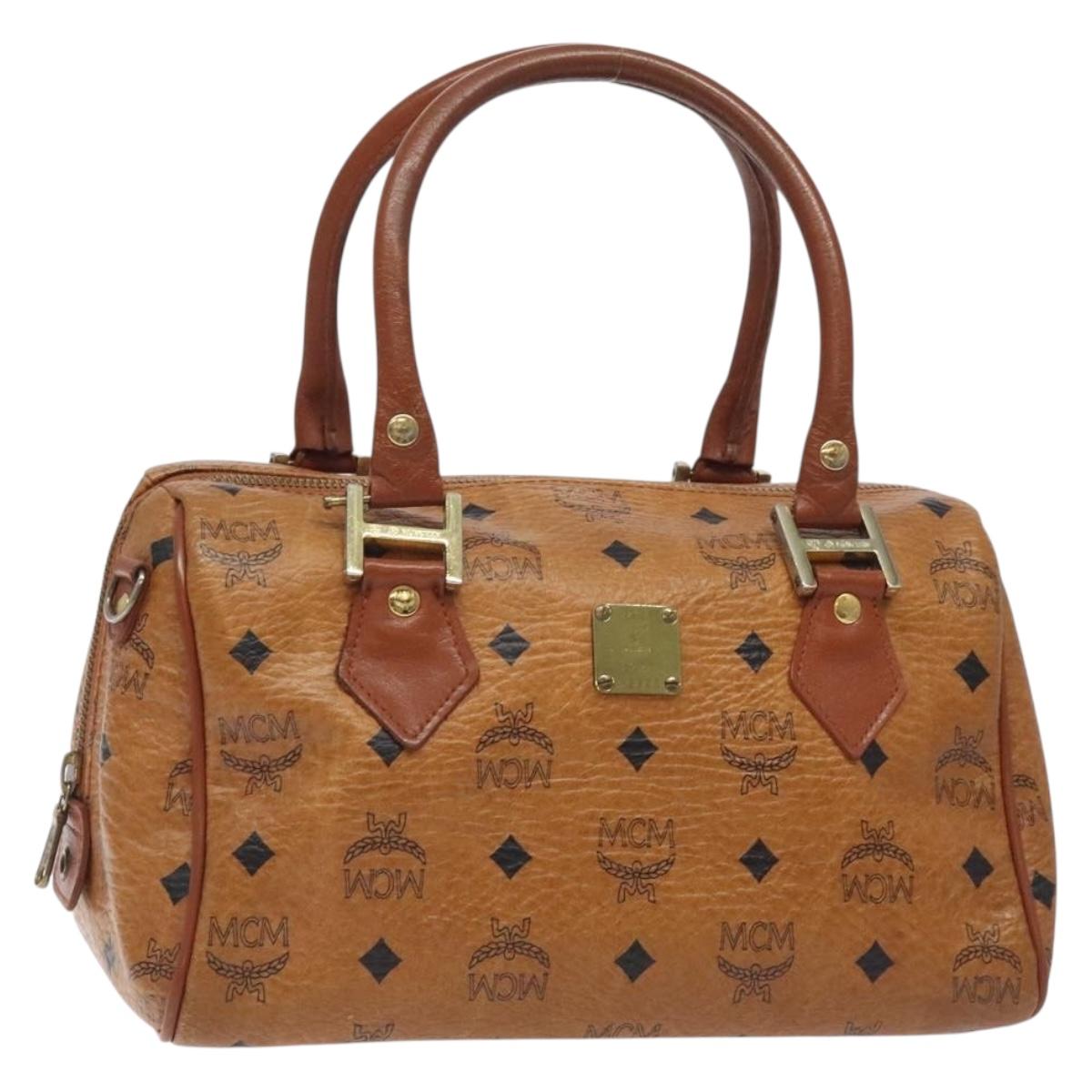 MCM Logogram Vicetos Hand Bag PVC Leather Brown Gold Auth BA3905