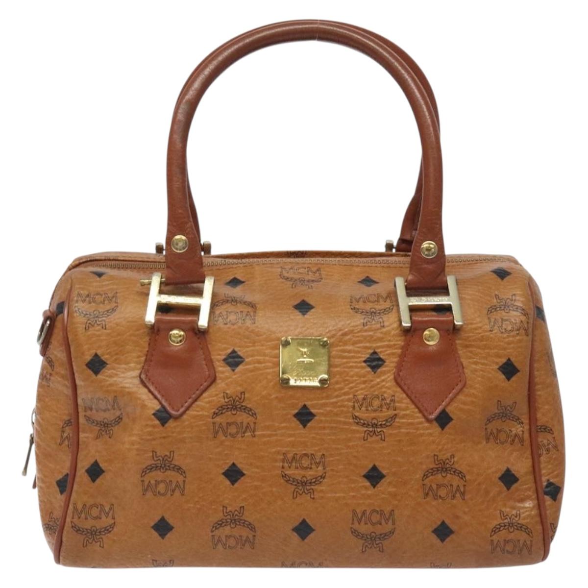MCM Logogram Vicetos Hand Bag PVC Leather Brown Gold Auth BA3905