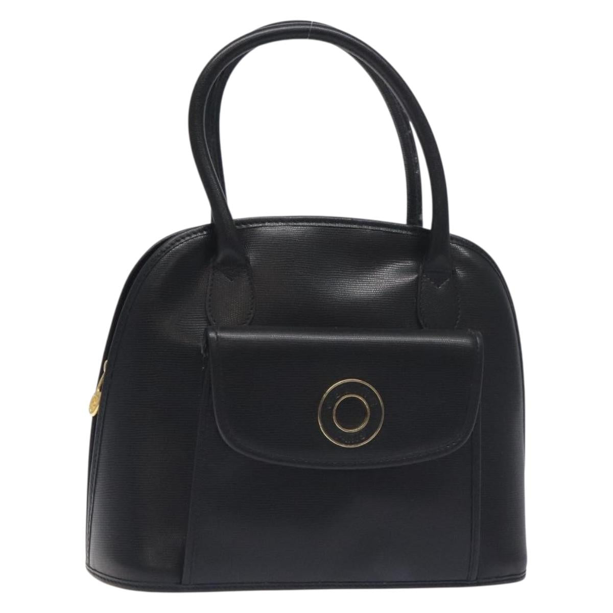 CELINE Hand Bag Leather Black Gold Auth BA3907