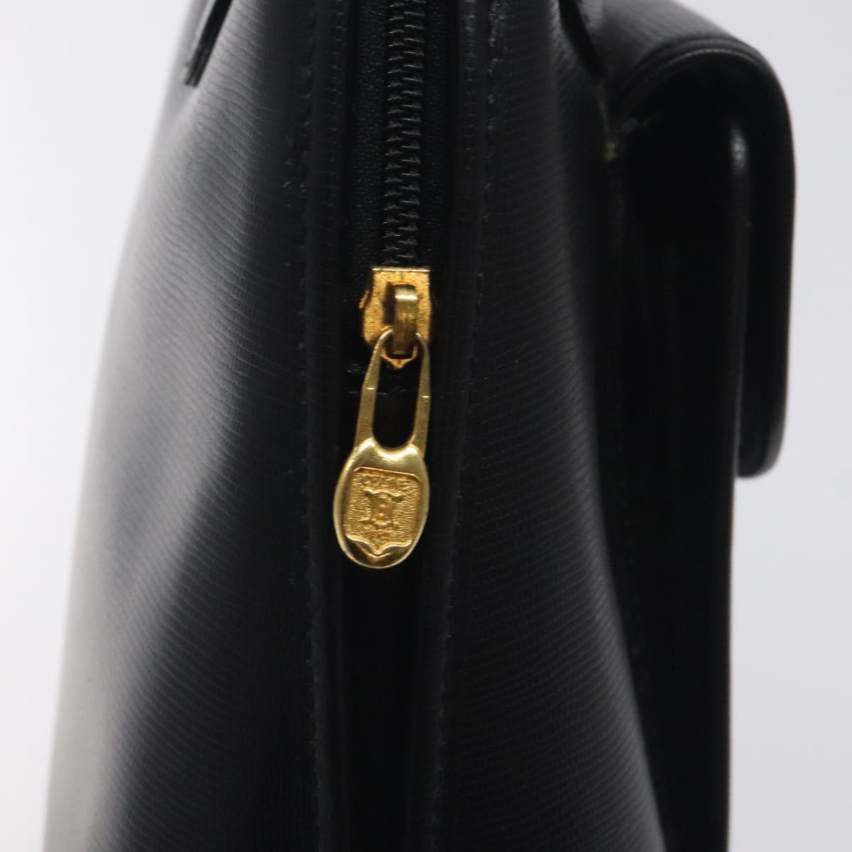CELINE Hand Bag Leather Black Gold Auth BA3907
