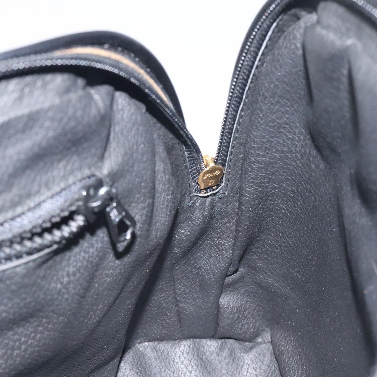 CELINE Hand Bag Leather Black Gold Auth BA3907