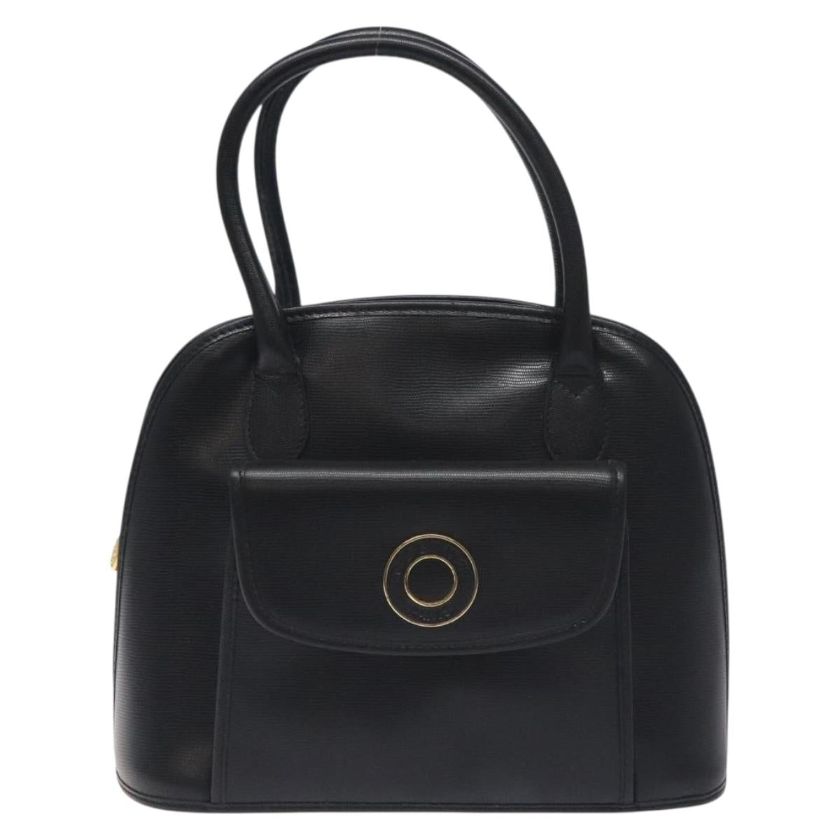 CELINE Hand Bag Leather Black Gold Auth BA3907