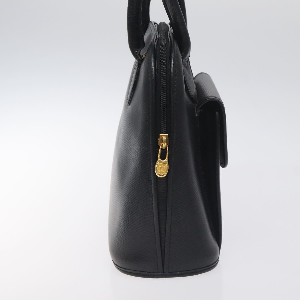 CELINE Hand Bag Leather Black Gold Auth BA3907