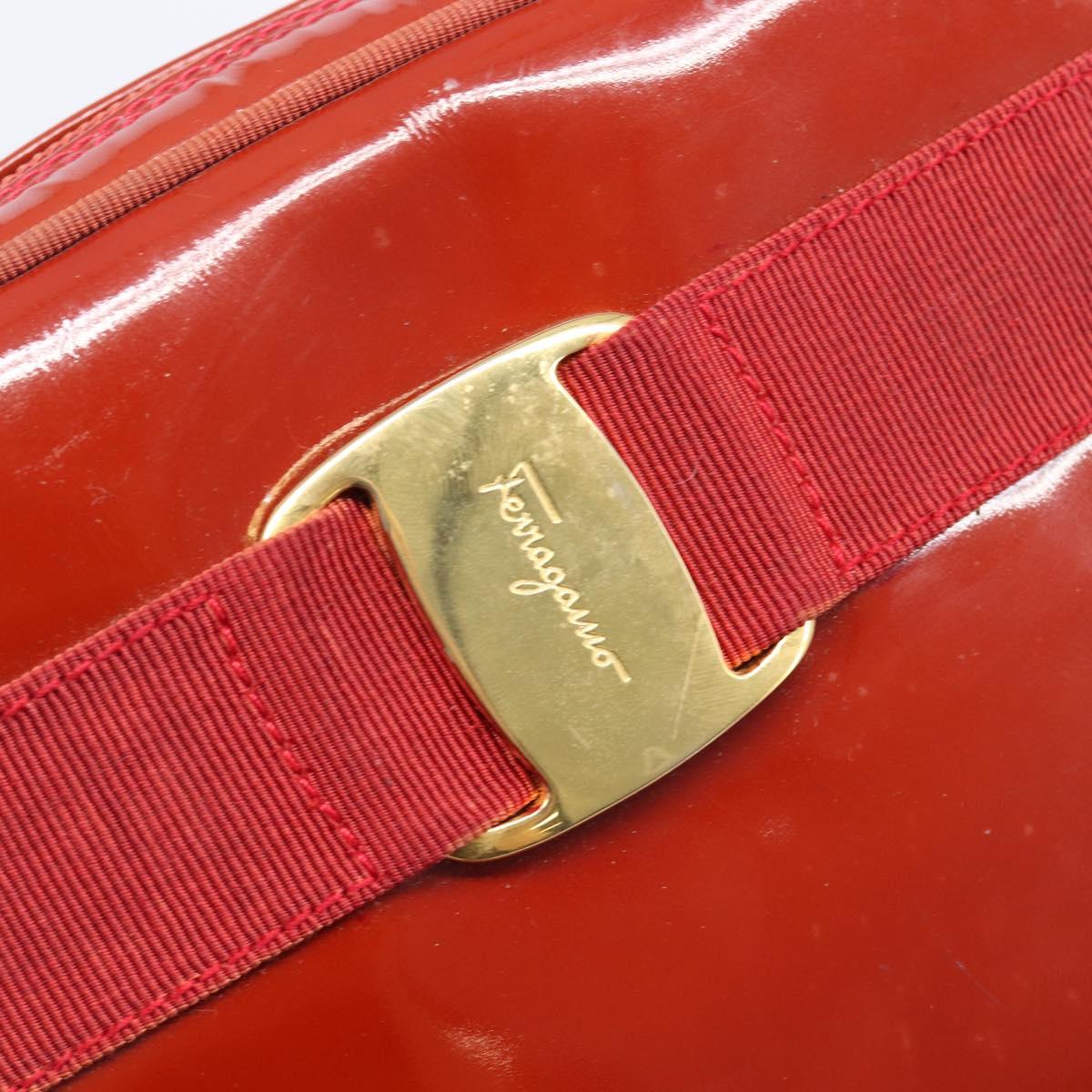 Salvatore Ferragamo Vala Shoulder Bag Patent leather Red Gold Auth BA3910