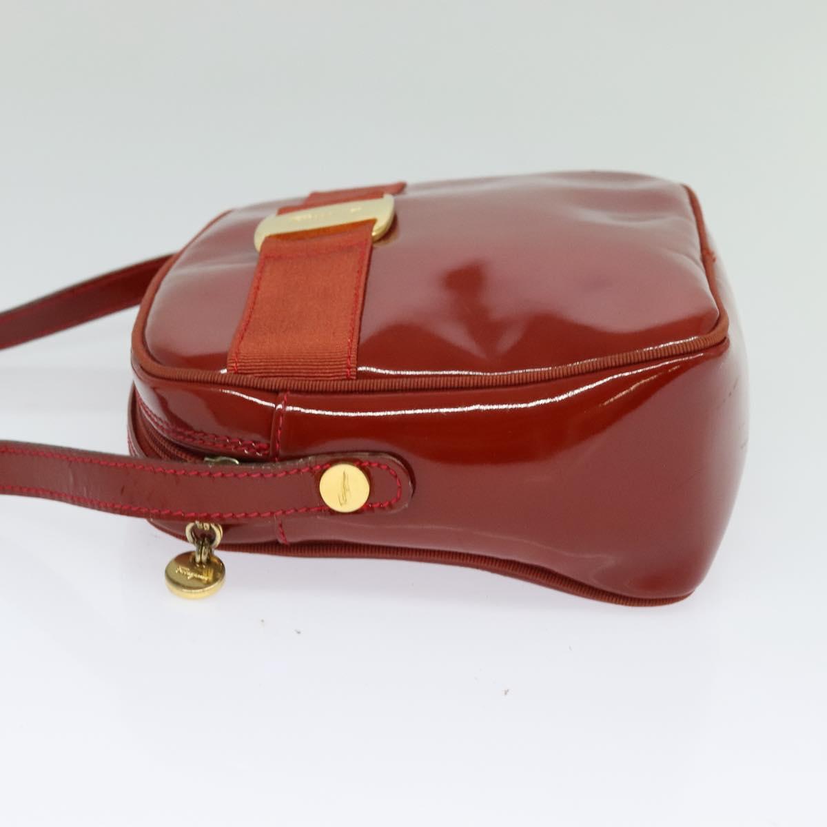 Salvatore Ferragamo Vala Shoulder Bag Patent leather Red Gold Auth BA3910