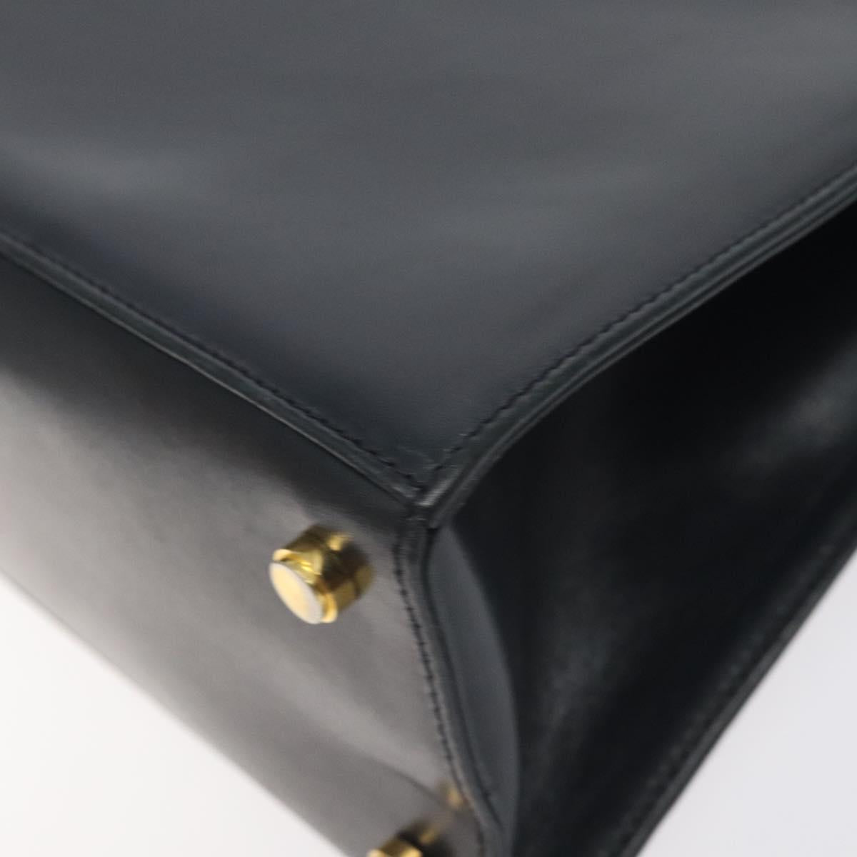 Salvatore Ferragamo Hand Bag Leather Black Gold Auth BA3911