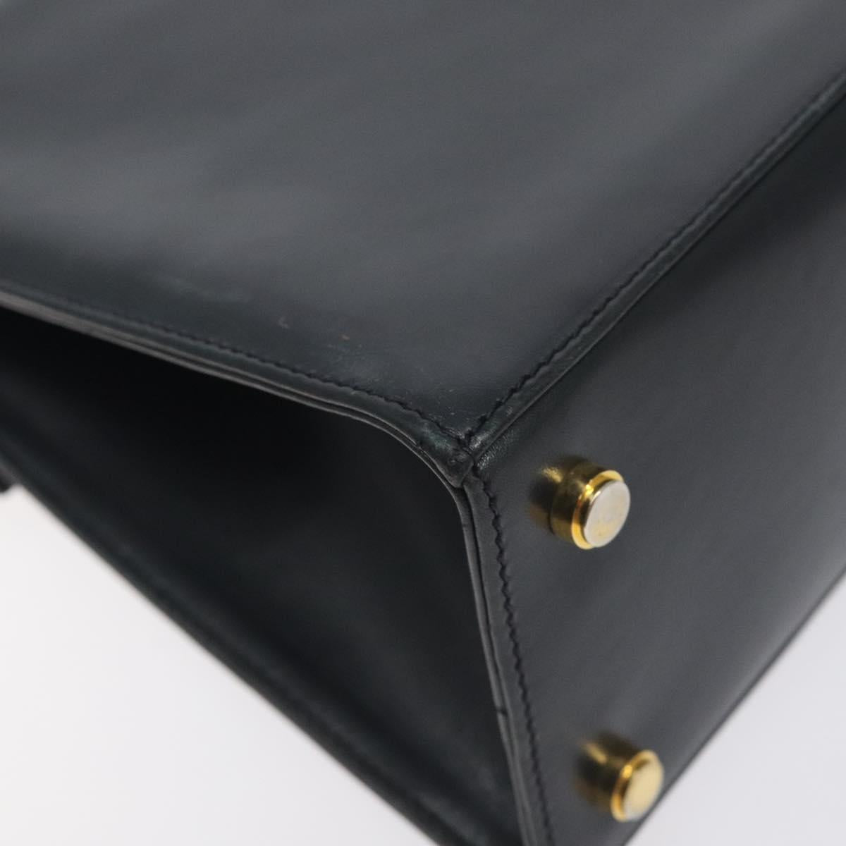 Salvatore Ferragamo Hand Bag Leather Black Gold Auth BA3911