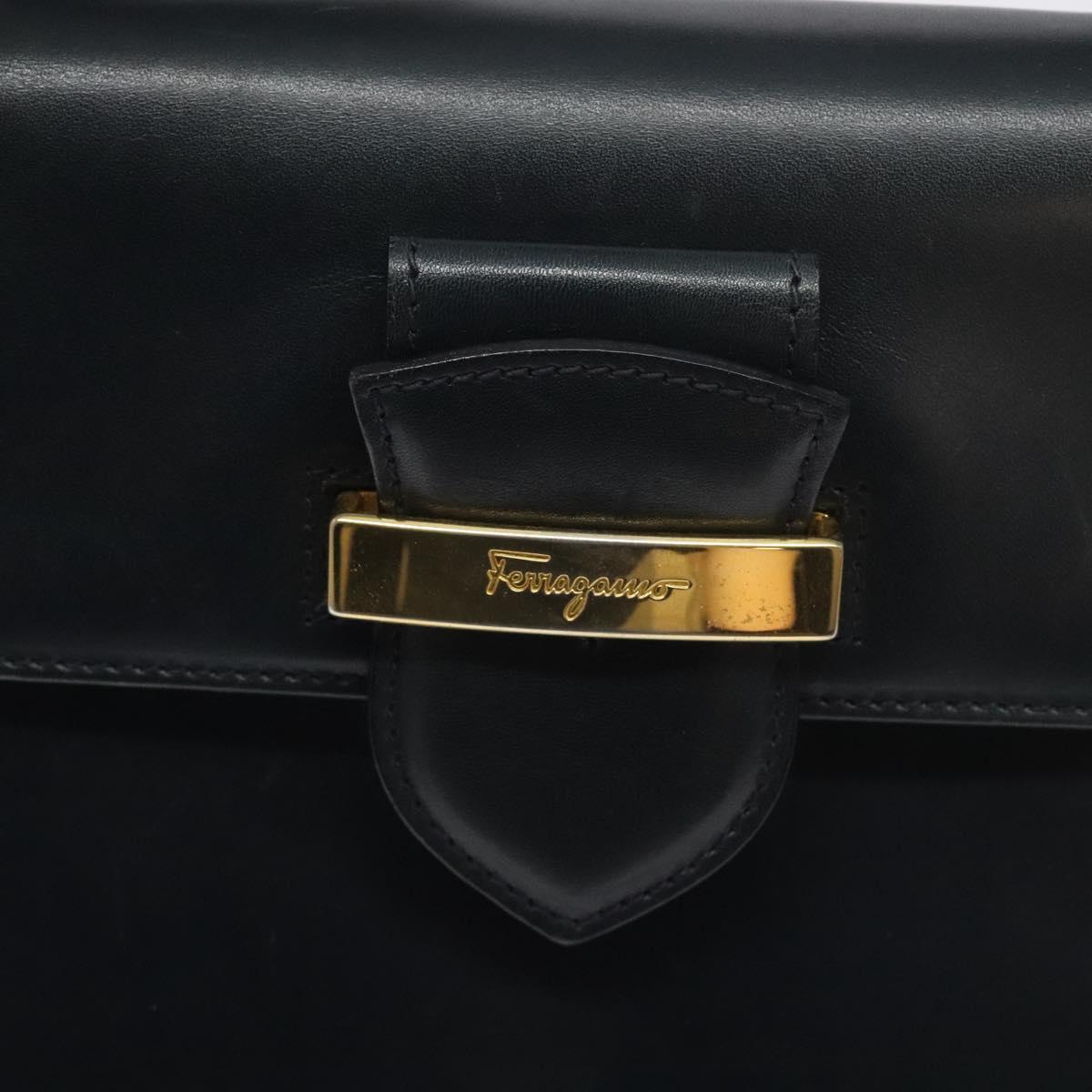 Salvatore Ferragamo Hand Bag Leather Black Gold Auth BA3911