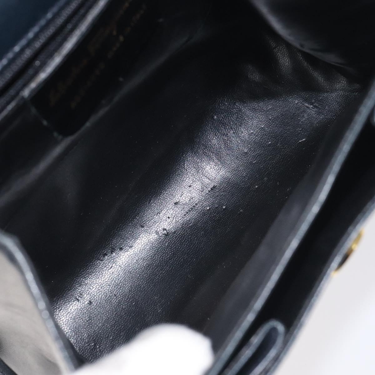 Salvatore Ferragamo Hand Bag Leather Black Gold Auth BA3911