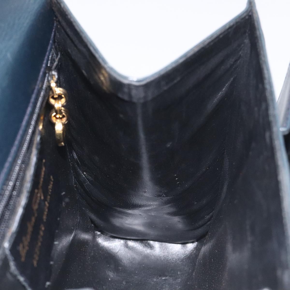 Salvatore Ferragamo Hand Bag Leather Black Gold Auth BA3911