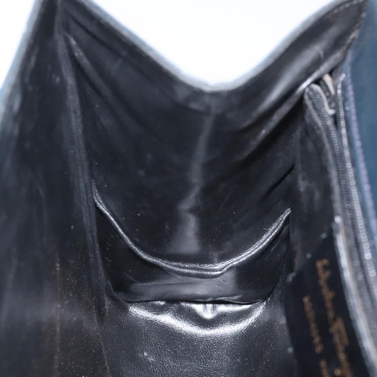 Salvatore Ferragamo Hand Bag Leather Black Gold Auth BA3911