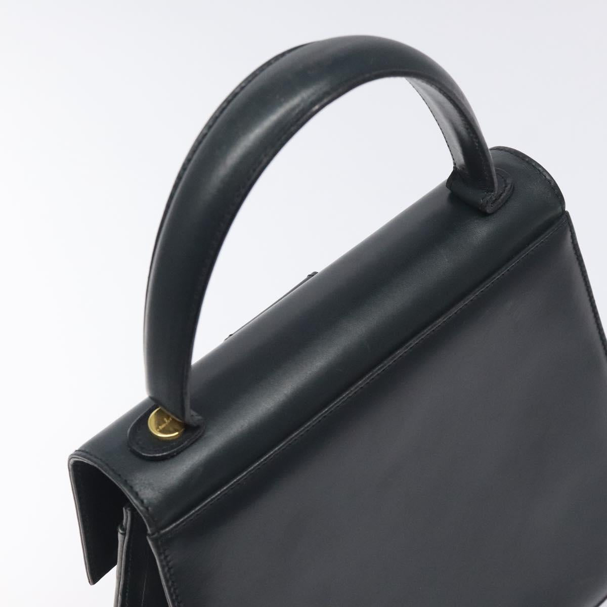 Salvatore Ferragamo Hand Bag Leather Black Gold Auth BA3911