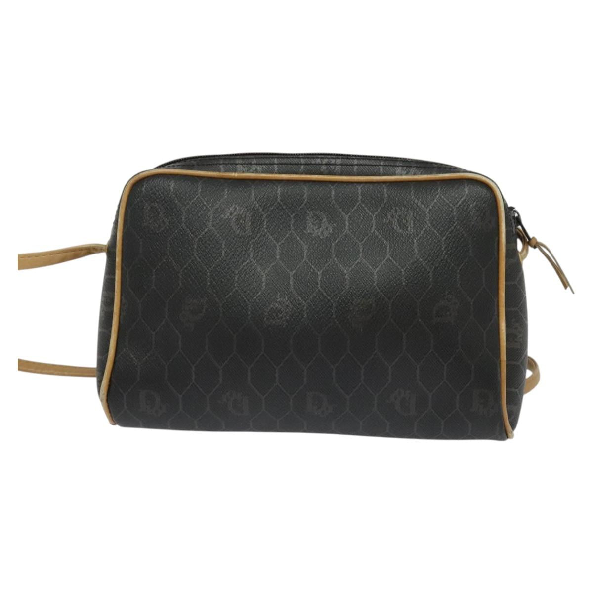 Christian Dior Honeycomb Canvas Shoulder Bag PVC Black Auth BA3916